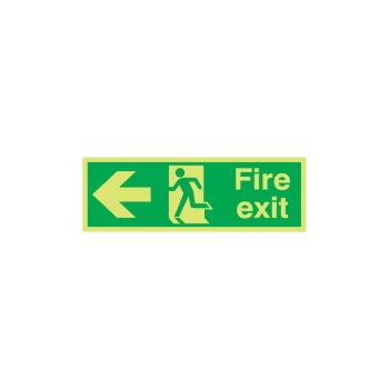 Image of Fire Exit Arrow Left Photoluminescent Rigid PVC Sign - 450 X 150MM