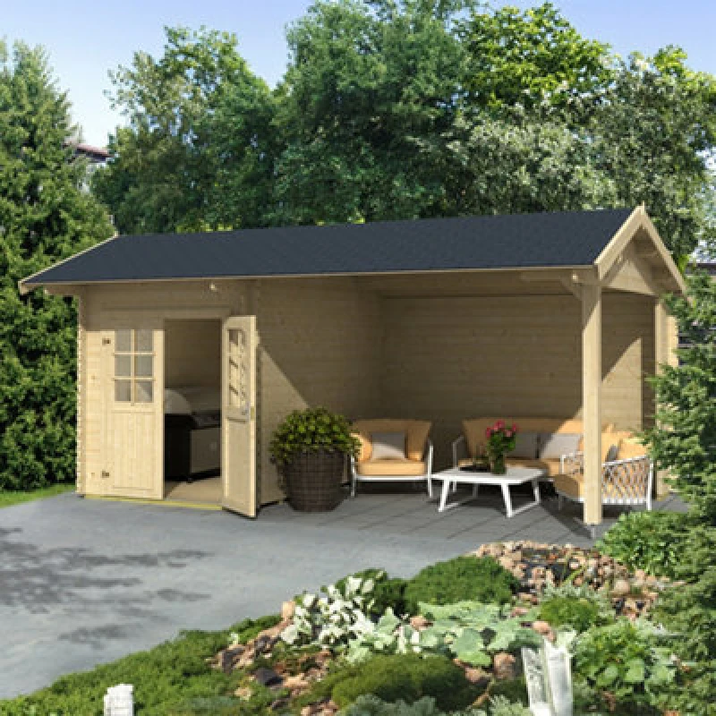 Image of Lasita Maja Lasita Kenzo 300 Log Cabin With Veranda - 5.4M X 3M - Summer House With Shelter