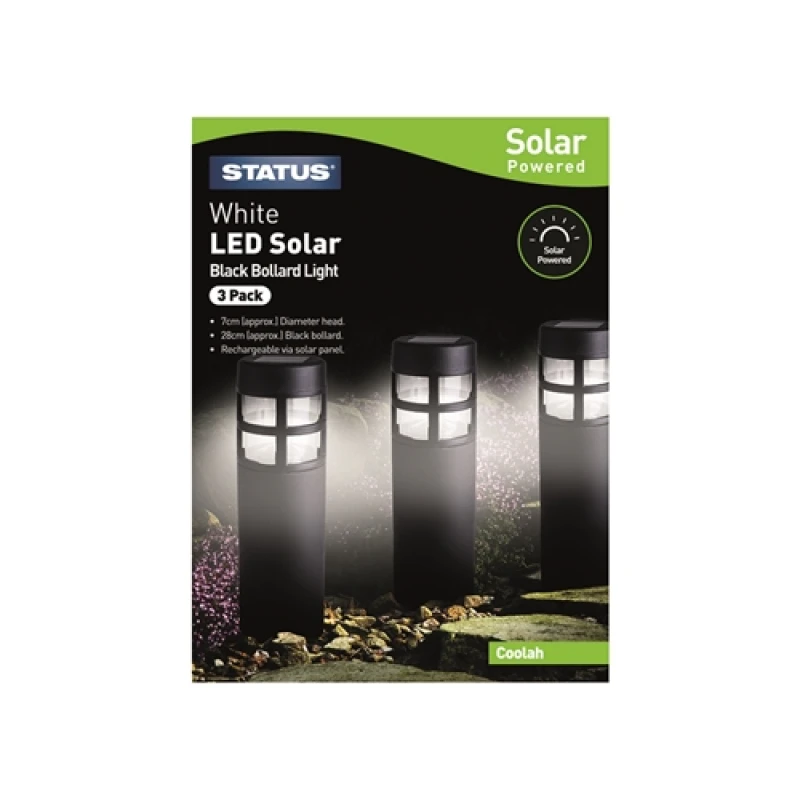 Image of Status Coolah - 7cm - white LED - Solar - Bollard Stake Light - Black, 3 Pack
