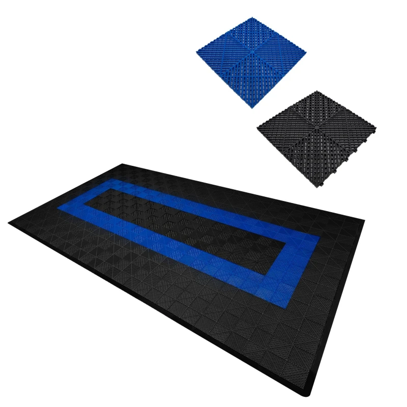 Image of Monstershop Vented Garage Floor Tiles Black (x90), Blue (x30) with Edges (x46) Black