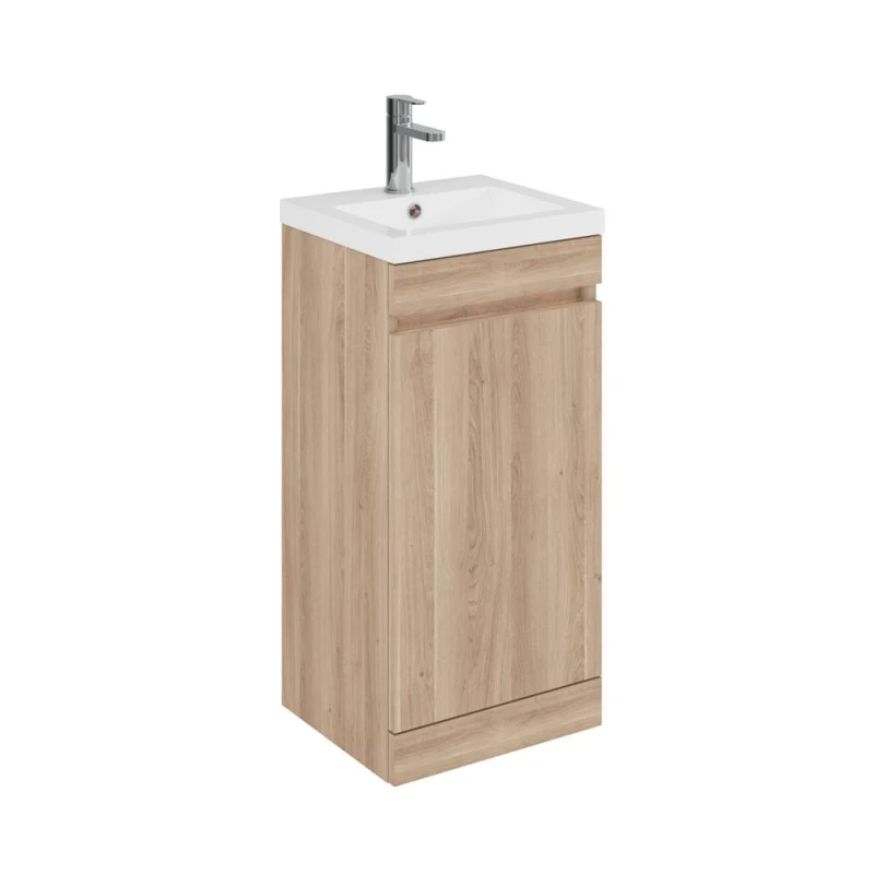 Image of Balterley 400mm Floor Standing 1 Door Unit with Polymarble Basin - Light Oak in Brown Brown Unisex