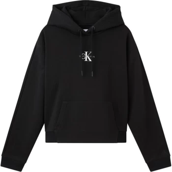 Image of Calvin Klein Jeans Crop Mono Hoodie - BLACK BEH