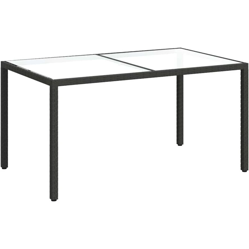 Image of VIDAXL Garden Table 150x90x75cm Tempered Glass and Poly Rattan Black Vidaxl 8720286666418