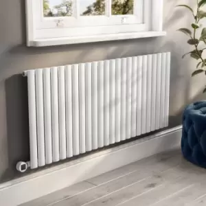 Image of White Electric Horizontal Designer Radiator 2kW with WiFi Thermostat - H600xW1416mm - IPX4 Bathroom Safe