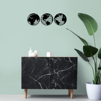 Image of World Map Metal Decor 3 - Black Decorative Metal Wall Accessory