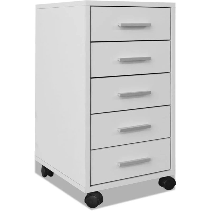 Image of vidaXL Office Drawer Unit with Castors 5 Drawers White Side Storage Cabinet