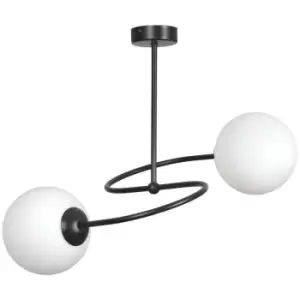 Image of Emibig Selbi Black Globe Multi Arm Semi Flush Ceiling light with White Glass Shades, 2x E14