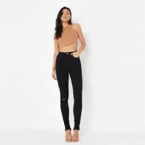 Image of Missguided Tall Sinner Destroyed Hem Skinny Jeans - Black