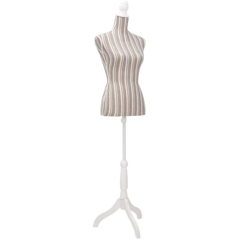 Image of vidaXL Ladies Bust Display Mannequin Linen With Stripes, Grey 30031
