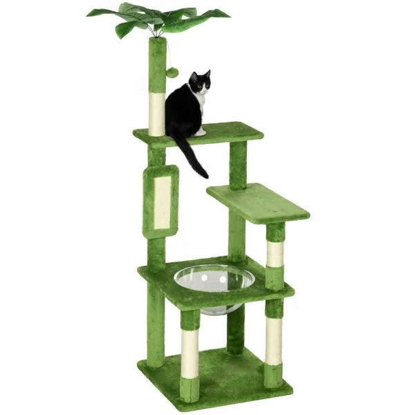 Image of PawHut 142cm Cat Tree Tower w/ Scratching Post - Green