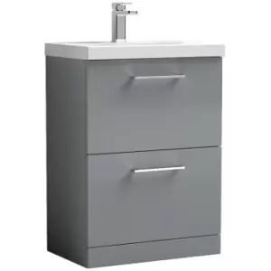 Image of Nuie Arno Gloss Cloud Grey 600mm 2 Drawer Vanity Unit with 50mm Profile Basin - ARN1333D - Cloud Grey