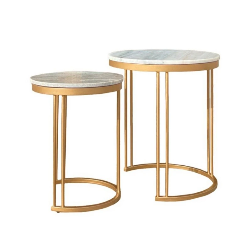 Image of Jaipur Furniture Ltd Ravi Marble Nest of 2 Tables - Mango Wood/Iron - L42 x W42 x H49cm - Mango Light Finish in Grey Grey Unisex