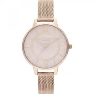 Image of Ladies Olivia Burton Wonderland Grey Dial Pale Rose Gold mesh Watch