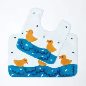 Image of HOMESCAPES Duck Pond Bath Mat and Pedestal Set - Blue - Blue - Blue