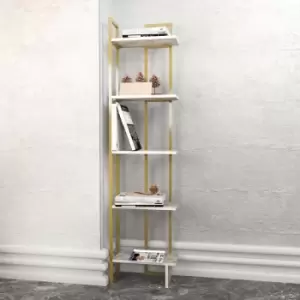 Image of Alice 5-Tier Corner Bookcase, Bookshelf, Multifunctional Shelving Unit, Corner Shelving Unit With Metal Frame For Living Room, Bedroom, Kitchen Gold