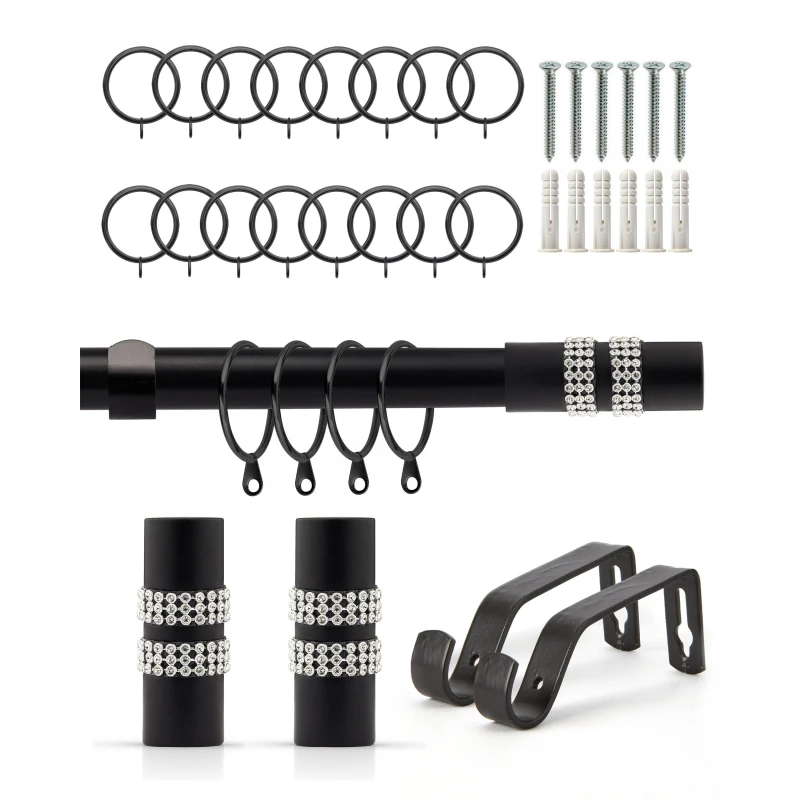 Image of Emma Barclay Curtain Pole with Rings Extendable Diamante Matt Black unisex 120-210cm