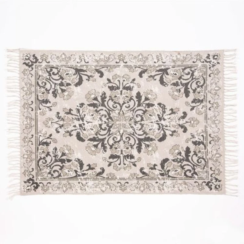 Image of Esselle Home Kew Antique Printed 120x170cm Grey Rug with Tassel