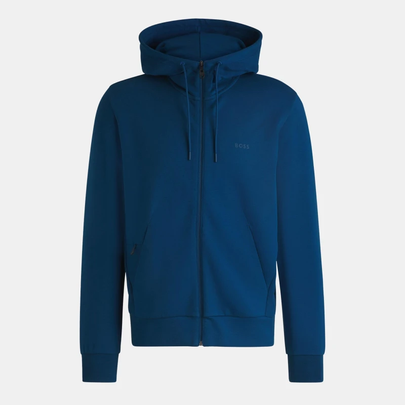Image of Boss Mens Saggy Full-Zip Hoodie with Adjustable Drawstring Hood Open Blue 494 male S