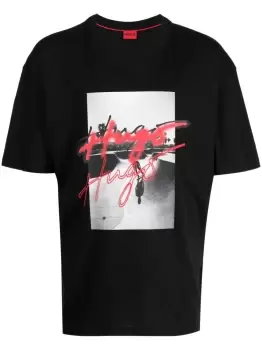 Image of HUGO Graphic-print cotton T-Shirt Black