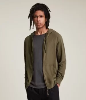 Image of AllSaints Mens Brace Zip Hoodie, Ranch Brown, Size: L