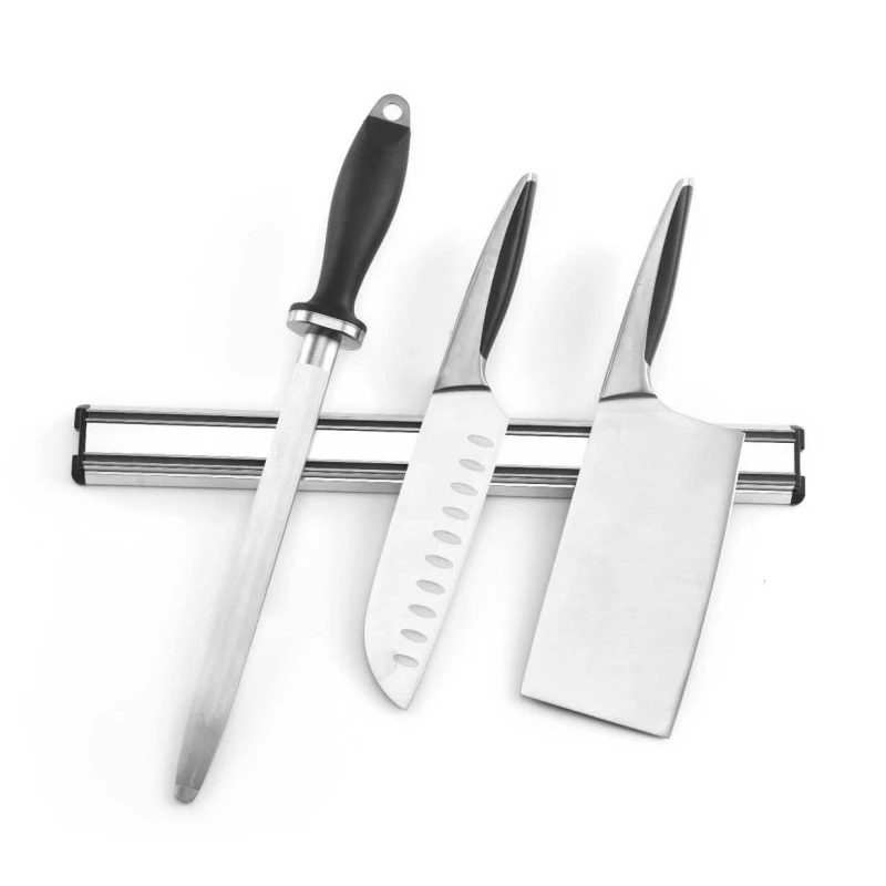 Image of Glim & Glam Kitchen Knife Rack Magnetic Utensil Holder Stainless Steel Strip Bar 40cm 2 Piece Set Silver unisex