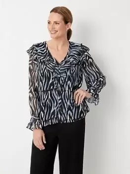 Image of Wallis Zebra Print Zip Top - Blue Size 8, Women