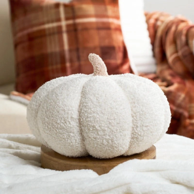 Image of OHS OHS Pumpkin Sofa Cushion Soft Fleece Filled Autumn Plush Home Decor Plump in Cream Cream One Size Unisex 5027434191833