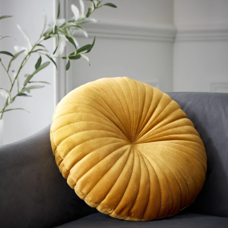 Image of Catherine Lansfield Catherine Lansfield Round Velvet Cushion Mustard 40X40CM WB13306