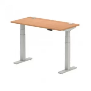 Image of Air 1200/600 Oak Height Adjustable Desk with Cable Ports with Silver Legs