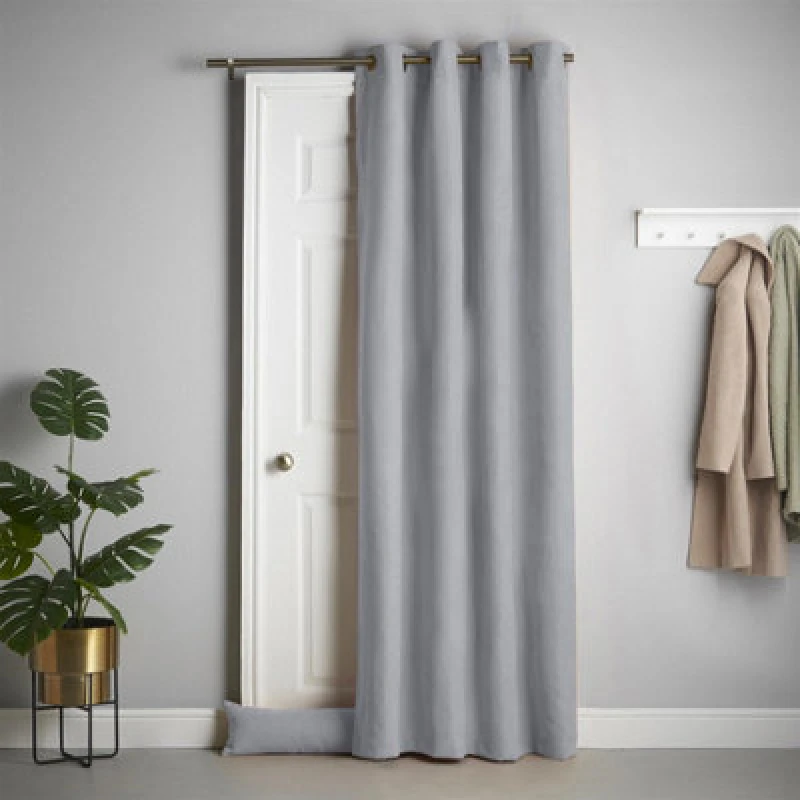 Image of Luxury Living Velvet Chenille Thermal Fleece Lined Single Eyelet Door Curtain Silver