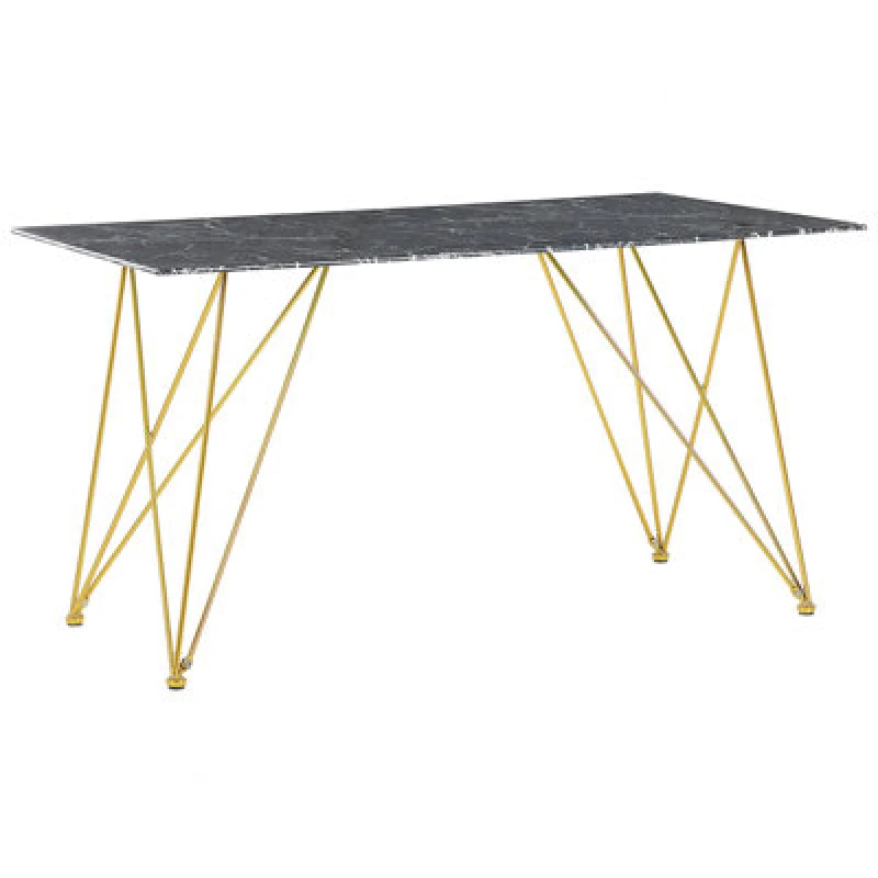Image of Beliani Dining Table Kenton Black Marble 140 Cm 80 Cm Tempered Glass