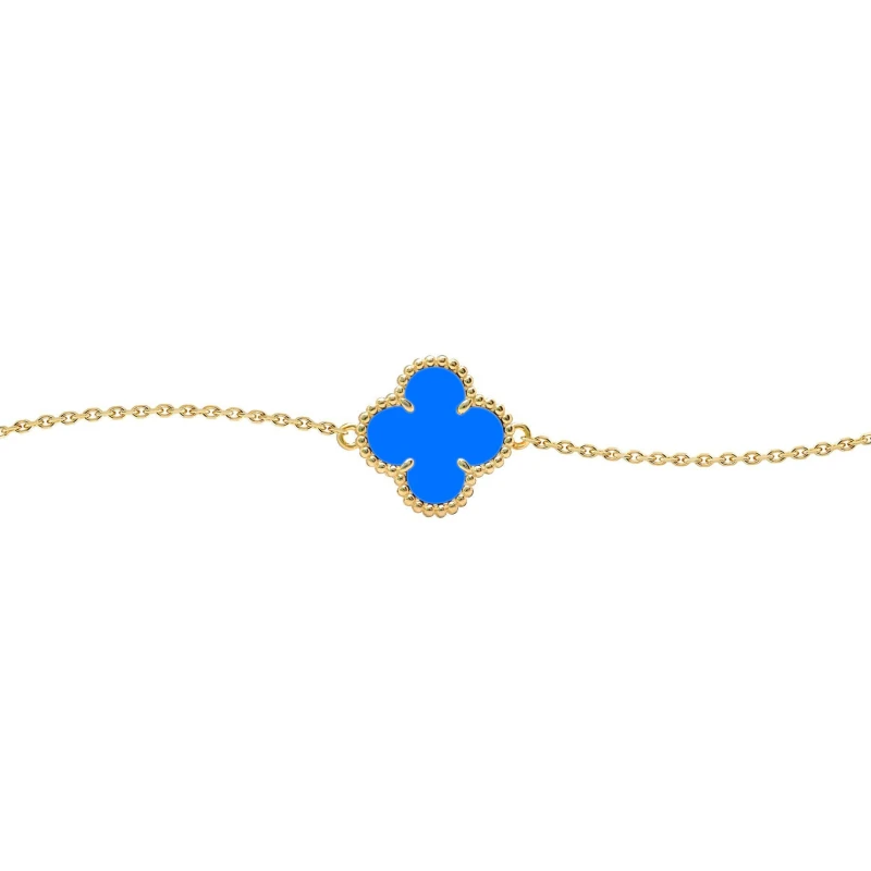 Image of Jewelco London Gold-plated Silver Blue Clover Agate Lucky Charm Bracelet 7-8.5" - ABB239-GP Gold