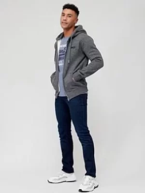 Image of Superdry Orange Label Classic Zip Thru Hoodie, Dark Marl, Size S, Men