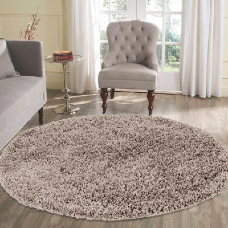Image of Desire Rugs Plain Living Room Shaggy Area Rugs L.beige Round 120X120 Cm