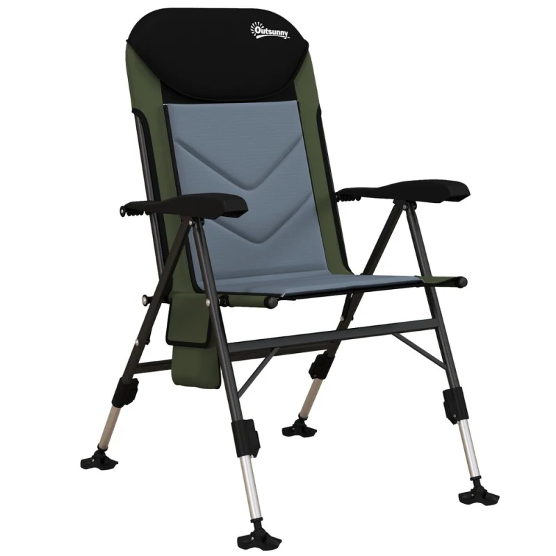 Image of Outsunny Portable Fishing Chair with Reclining Backrest Adjustable Legs and Mud Feet Dark Green