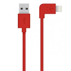 Image of Belkin 90 Angled 2.4amp Lightning Sync and Charge Cable Compatible With Apple iPhone 5ipad Miniipad 4 In Red 1.2m