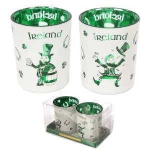 Image of Lucky Leprechaun Ireland Set of 2 Glass Tea Light Votive Holders