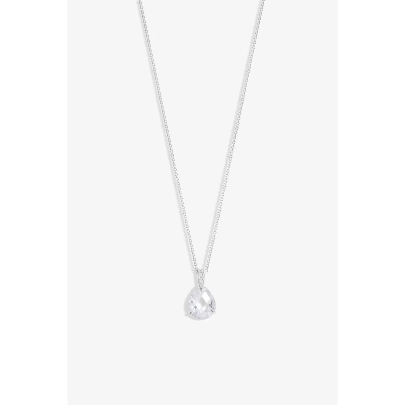 Image of Simply Silver Sterling Silver 925 CZ Faceted Drop Pendant Silver One Size