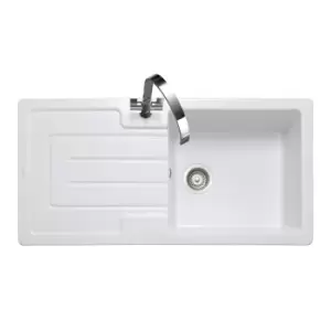 Image of Single Bowl Inset White Ceramic Kitchen Sink with Reversible Drainer - Rangemaster Austell