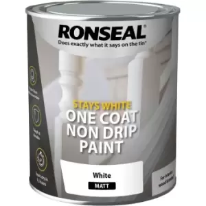Image of Ronseal - Stays White One Coat Non Drip Paint - Brilliant White - Matt - 750ml - Pure Brilliant White