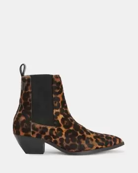 Image of AllSaints Fox Leopard Print Leather Boots