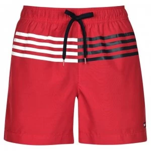Image of Tommy Bodywear 4 Stripe Swimming Trunks - Tango Red