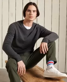 Image of Superdry Mens Lambswool Lightweight Crew Jumper Dark Grey / Charcoal Marl - Size: L