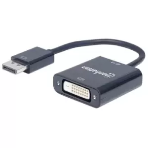 Image of Manhattan DisplayPort 1.2a to DVI-D 24+1 Adapter Cable 1080p@60Hz 23cm Male to Female Active Equivalent to Startech DP2DVIS Compatible with DVD-D Blac