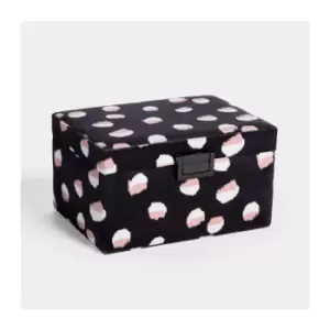 Image of BTFY Jewellery Box - Cherry Blossom Print Velvet Storage for Makeup - Dressing Table Organiser with Ring Pad, Removable Tray, Necklace Storage &