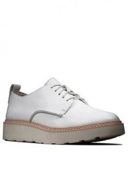 Image of Clarks Trace Walk Leather Wedge Trainers - White