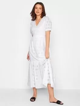 Image of Long Tall Sally Tall V Neck Broderie Dress - White, Size 18, Women