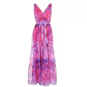 Image of DKNY Printed Surplice Tiered Maxi Dress - Multi