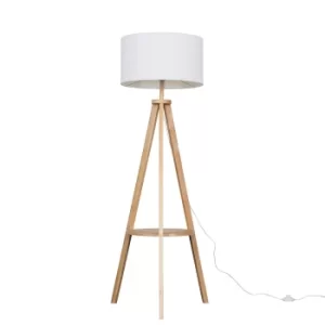 Image of Morrigan Light Wood Tripod Floor Lamp with XL White Reni Shade