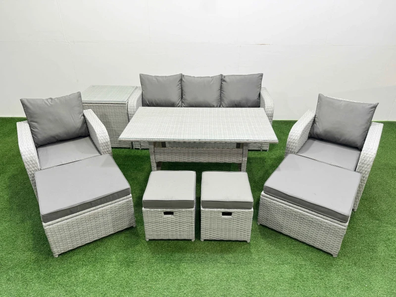 Image of Fimous PE Rattan Lounge Sofa Set 9 Seater Outdoor Garden Furniture Sets in Light Grey Light Grey Unisex